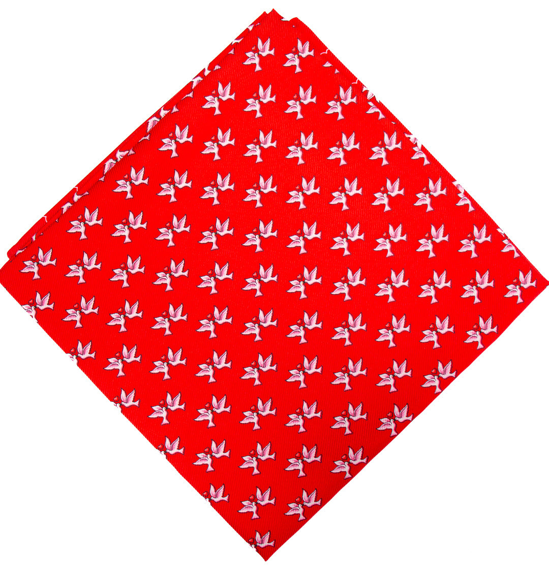 Red Scarf with White Doves for Peace Designed by John Catsimatidis