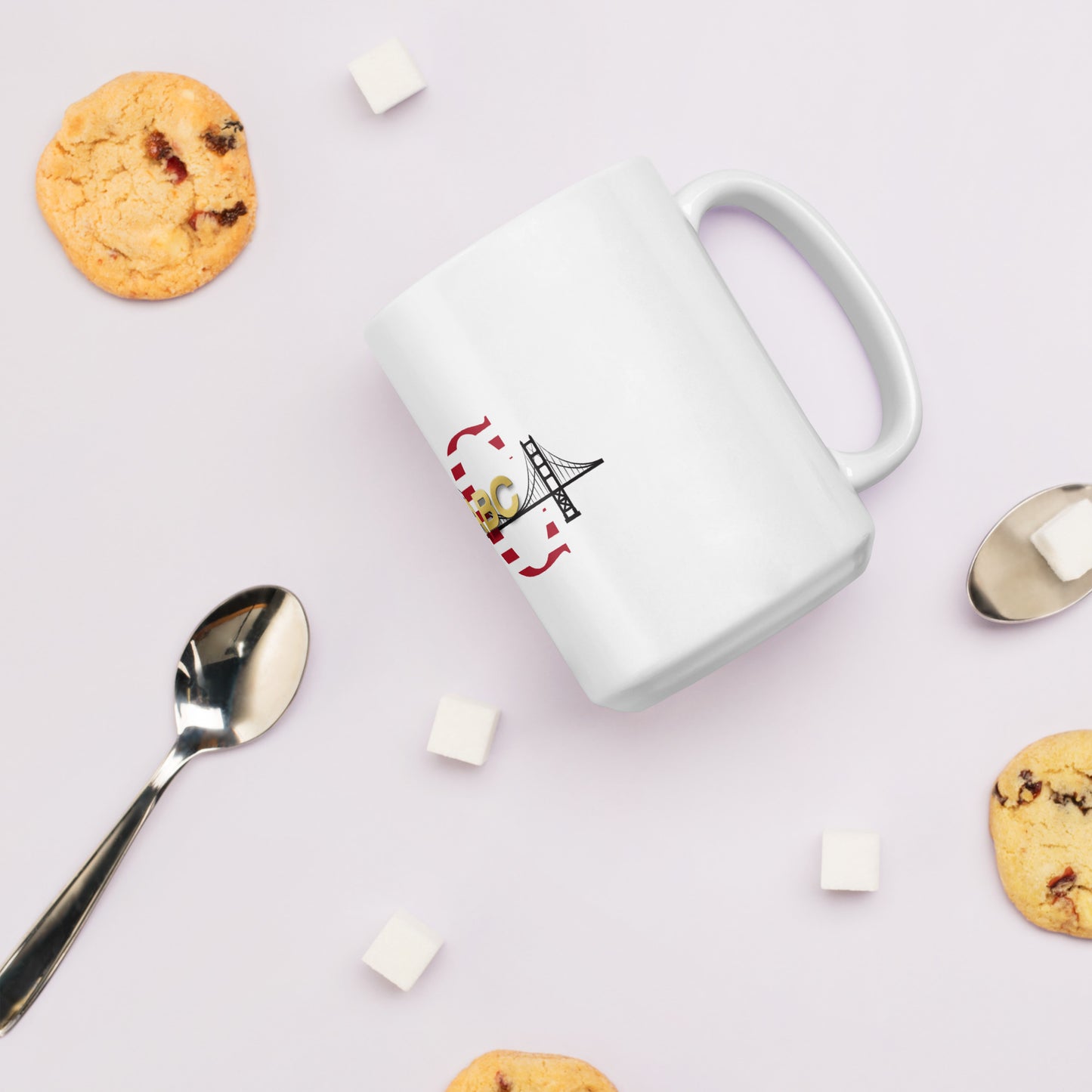 JC Here White glossy mug