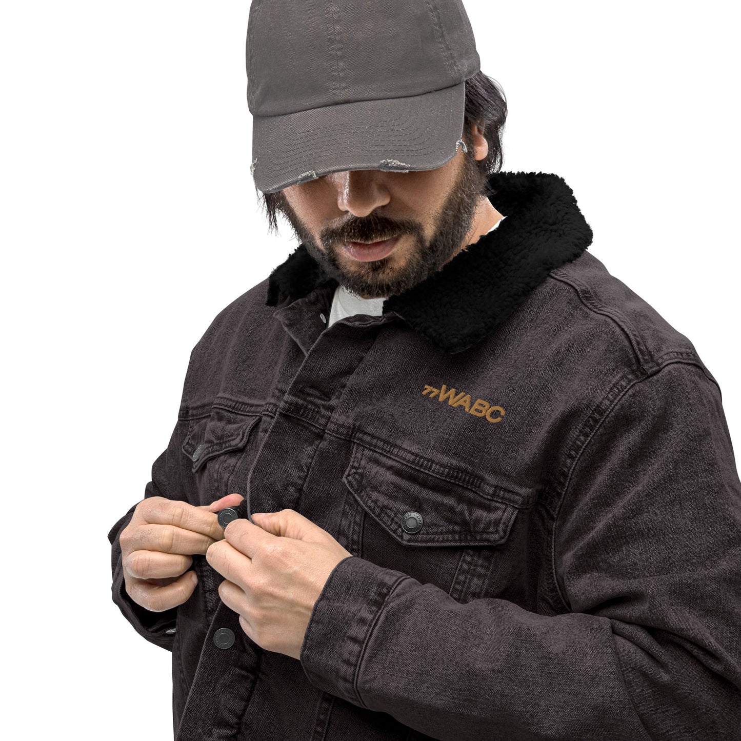 77WABC Embroidered Unisex denim sherpa jacket