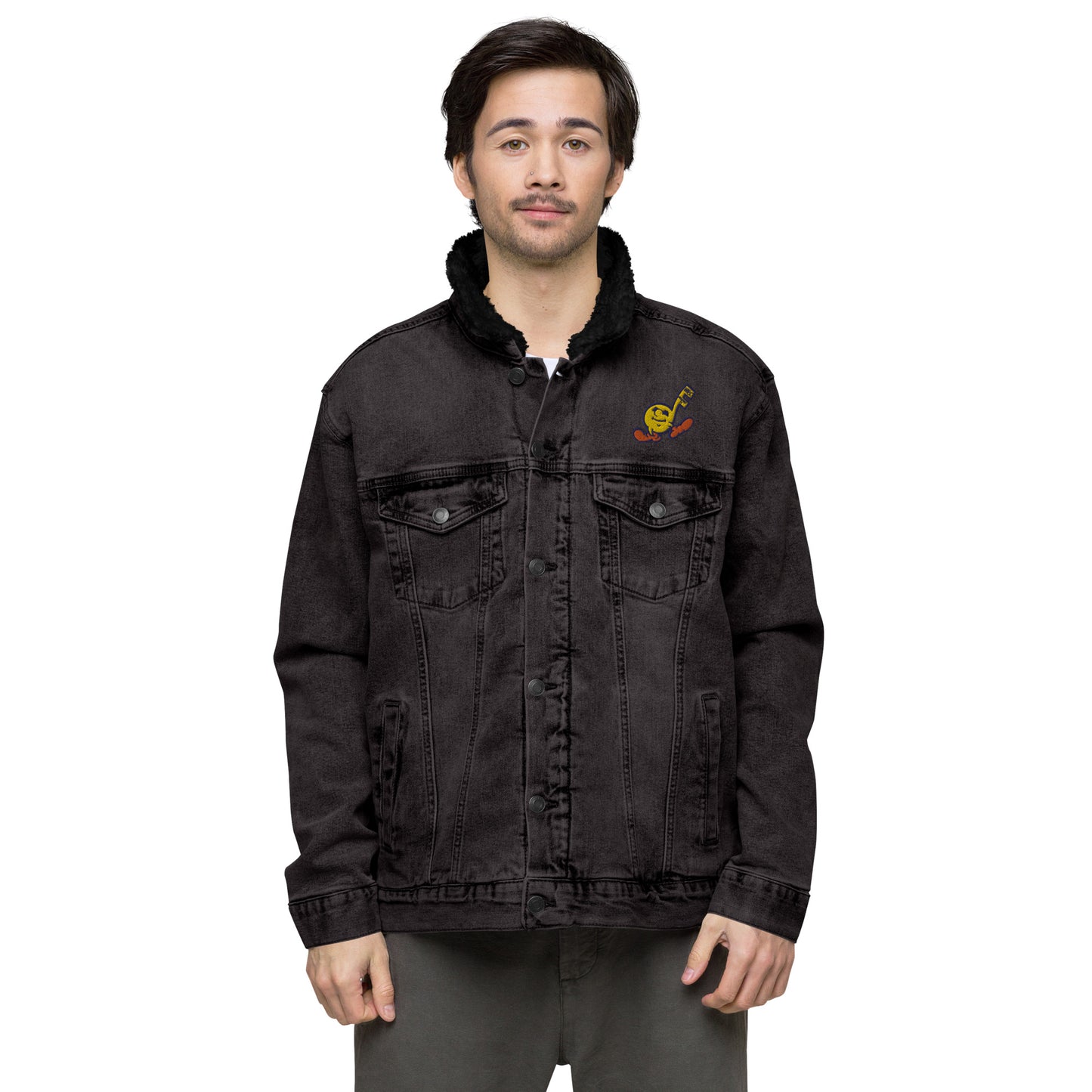 Music Radio Embroidered Unisex denim sherpa jacket