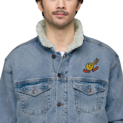 Music Radio Embroidered Unisex denim sherpa jacket